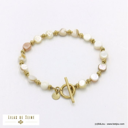 bracelet acier inoxydable nacre fermoir T batonnet femme 0222134 bracelet acier inoxydable nacre fermoir T batonnet femme 0222134