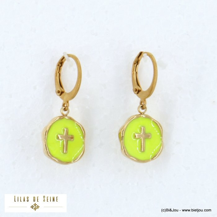 boucles d'oreille acier inoxydable croix résine époxy femme 0322106