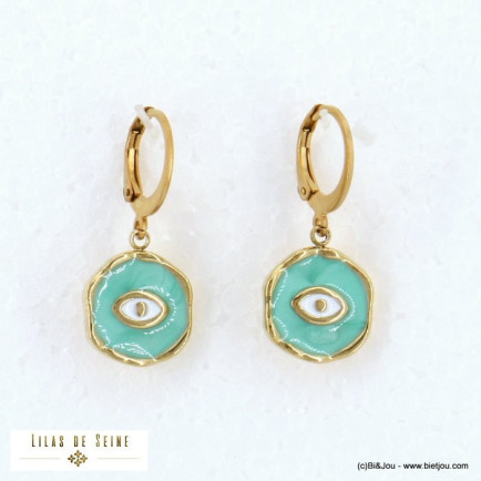 boucles d'oreille acier inoxydable oeil porte-bonheur résine époxy femme 0322107