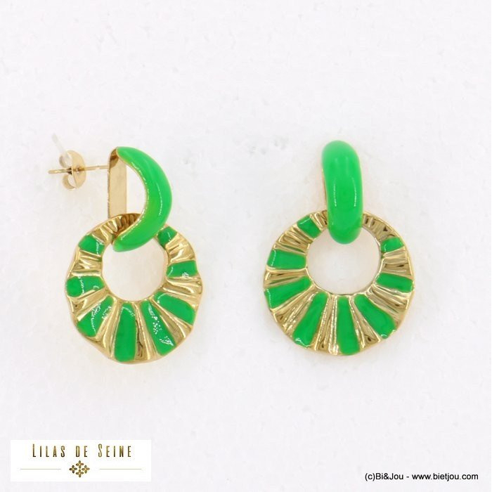 boucles d'oreille acier inoxydable pendantes résine époxy femme 0322102