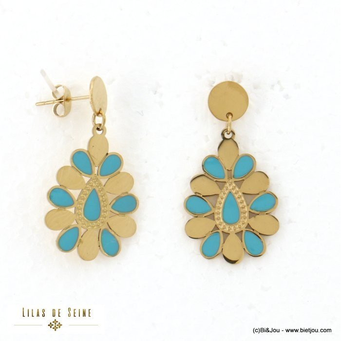 boucles d'oreille acier inoxydable gouttes résine époxy femme 0322104