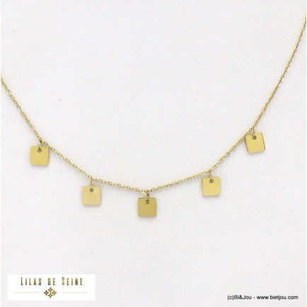 collier acier inoxydable breloques carrées femme 0122115 doré
