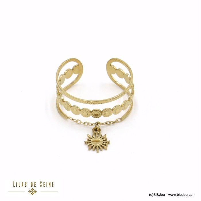 bague triple-anneaux ouverte acier inoxydable breloque soleil rayonnant femme 0422046 bague triple-anneaux ouverte acier inoxydable breloque soleil rayonnant femme 0422046