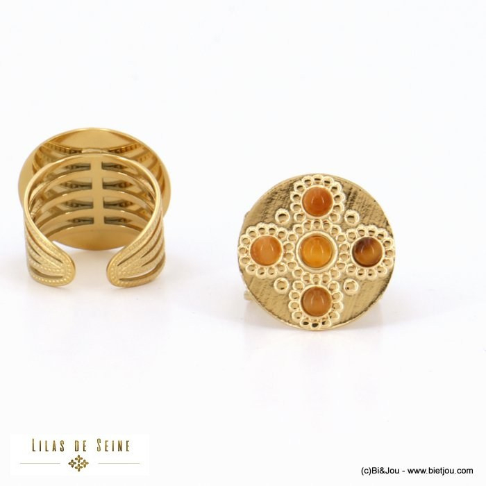 bague acier inoxydable gothique cabochon pierre nacre femme 0422011 marron