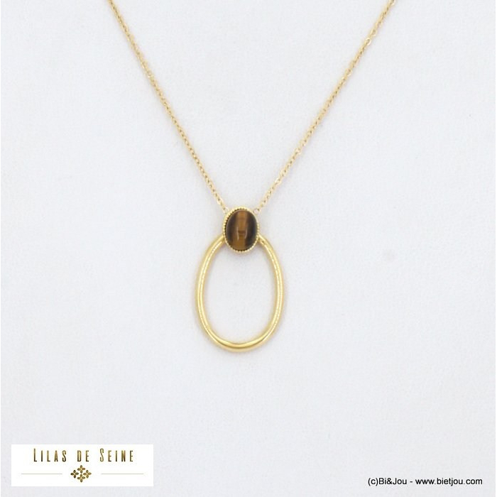collier acier inoxydable minimaliste anneau ovale cabochon pierre naturelle femme 0122518 marron collier acier inoxydable minimaliste anneau ovale cabochon pierre naturelle femme 0122518 marron
