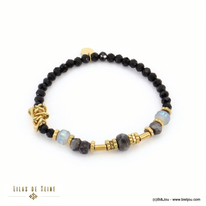 bracelet élastique acier inoxydable billes facettées pierre véritable cristal femme 0222510 bracelet élastique acier inoxydable billes facettées pierre véritable cristal femme 0222510