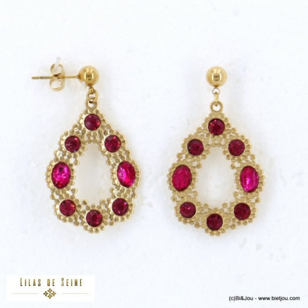 boucles d'oreille acier inoxydable goutte ajourée strass femme 0322521