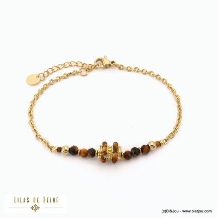 bracelet acier inoxydable bohème rondelles pierre véritable femme 0222518