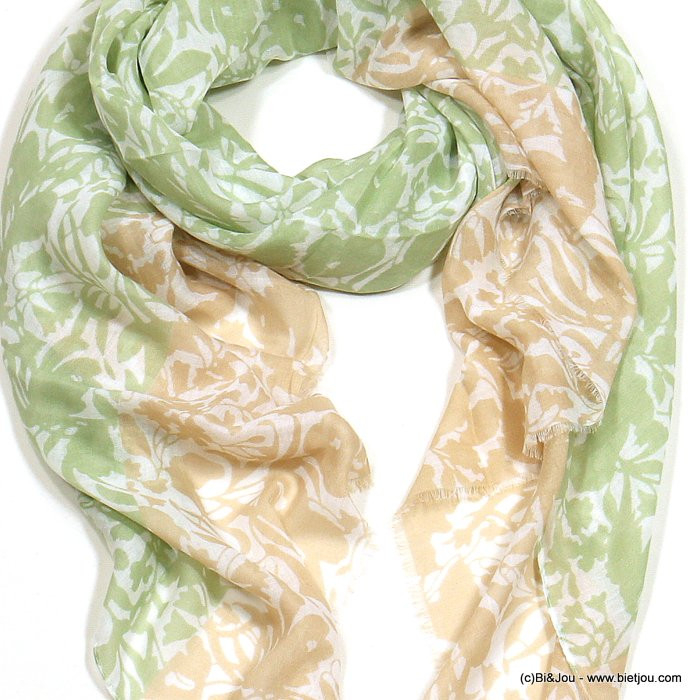 foulard bicolore motif fleurs femme 0722503 vert
