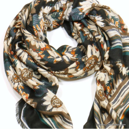 foulard motif fleurs femme 0722520 noir