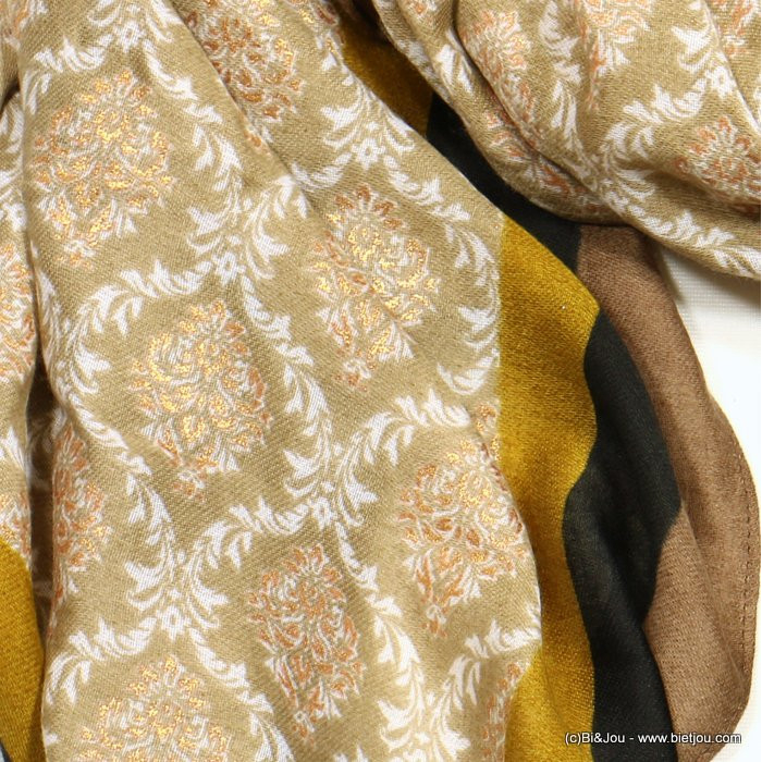 foulard scintillant motif fleur feuille femme 0722528 naturel/beige
