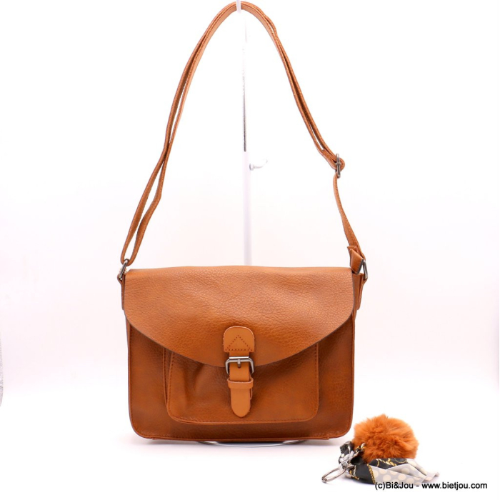 Sac à bandoulière SANS POMPON façon cartable Flora&Co simili-cuir souple femme 0922048 marron