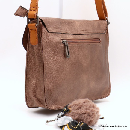 sac à bandoulière cartable Flora&Co simili-cuir irisé souple boule de poil foulard femme 0922509 marron foncé