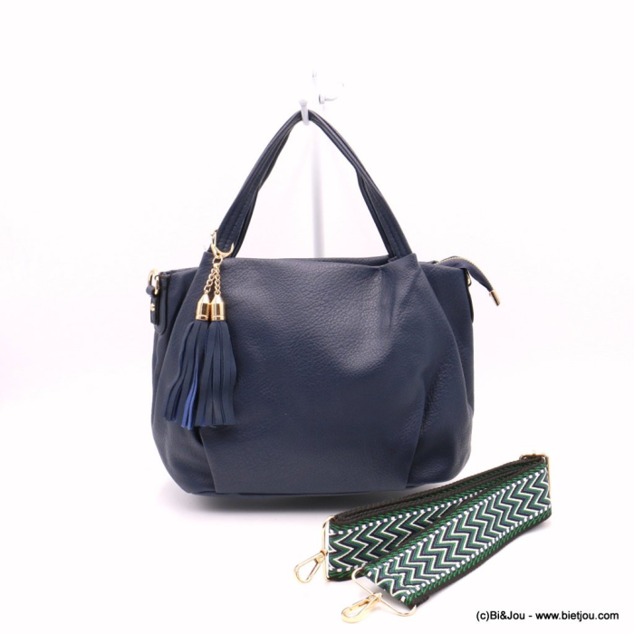 Sac à main Flora&Co simili-cuir souple grainé pompon tassel lanière 0922530 bleu foncé