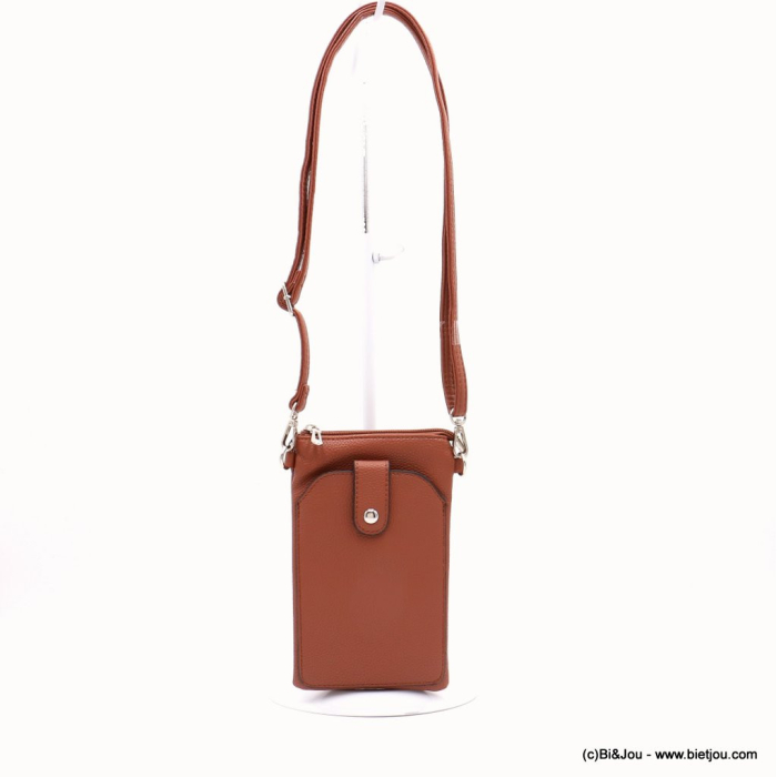 Sacoche smartphone Flora&Co simili-cuir grainé poche extérieure 0922533 marron