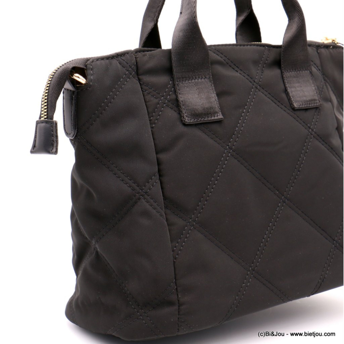 sac à main Flora&Co polyester satiné matelassé poche extérieure pompon tassel lacets 0922526 noir