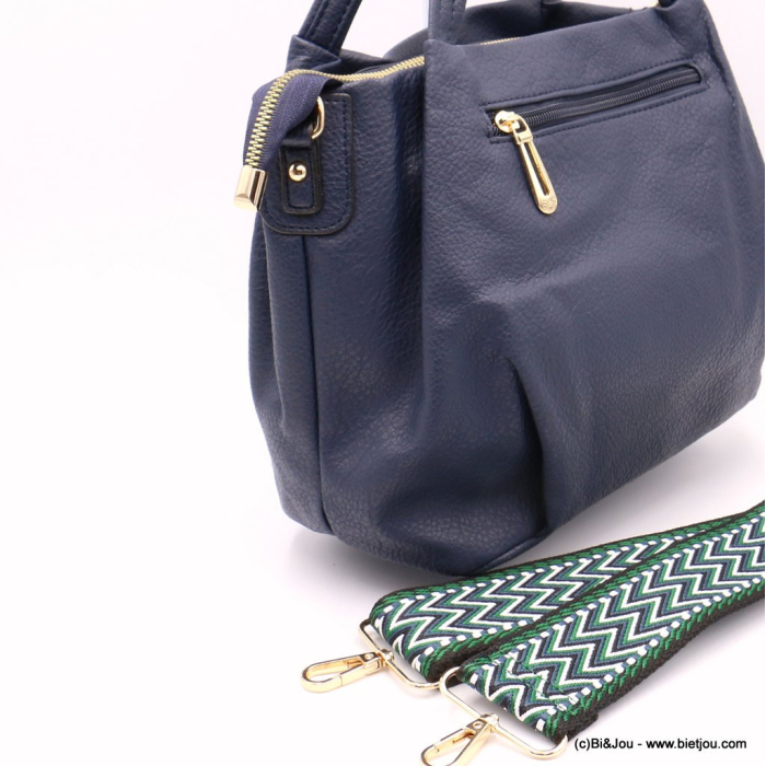 Sac à main Flora&Co simili-cuir souple grainé pompon tassel lanière 0922530 bleu foncé