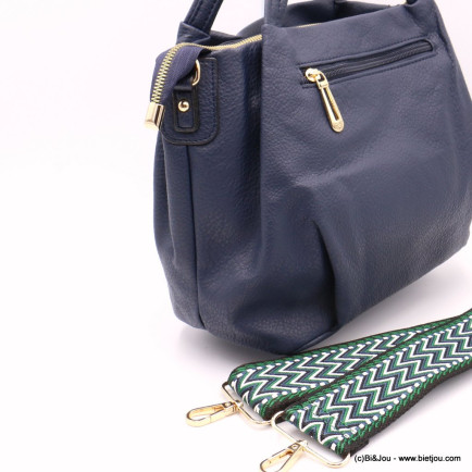Sac à main Flora&Co simili-cuir souple grainé pompon tassel lanière 0922530 bleu foncé