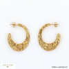 Boucles d'oreille créole plate ouverte style antique acier inoxydable martelé étoile strass femme 0322575 doré
