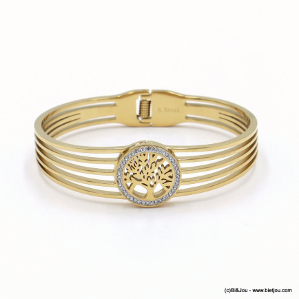 Bracelet jonc épais multi-rangs et médaillon arbre de vie 0222545 doré
