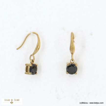 Boucles d'oreilles de soirée pendantes en acier inoxydable avec cristal pour femme 0322535 noir