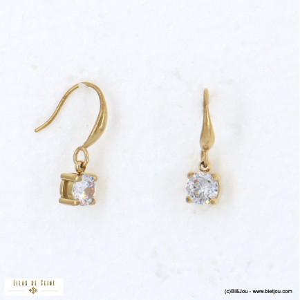 Boucles d'oreilles de soirée pendantes en acier inoxydable avec cristal pour femme 0322535 blanc