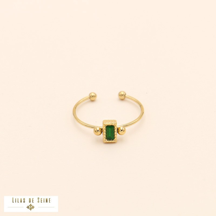 bague ouverte acier inoxydable minimaliste strass rectangulaire femme 0422515 vert foncé bague ouverte acier inoxydable minimaliste strass rectangulaire femme 0422515 vert foncé