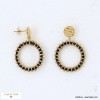 Boucles d'oreilles pendantes acier et anneaux perles brodées 0322509 noir