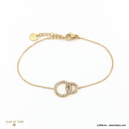 Bracelet deux anneaux strass et acier inoxydable 0222536 blanc