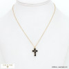 Collier chaîne acier inoxydable et talisman croix cristaux 0122545 noir