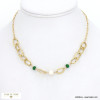 Collier acier inoxydable chaîne grosse maille perle eau douce femme 0122589 vert