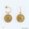 Boucles d'oreille demi-créoles pièce de monnaie République Française visage Dante acier inoxydable femme 0322597 doré