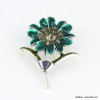 Broche épingle fleur métal résine époxy strass anthracite femme 0522505 bleu