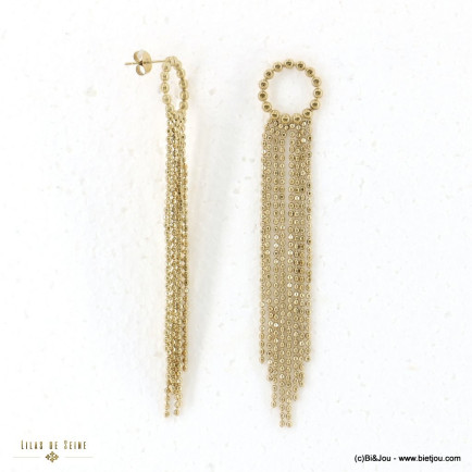 Boucles d'oreilles pendantes longues franges mini billes en acier inoxydable 0322590 doré