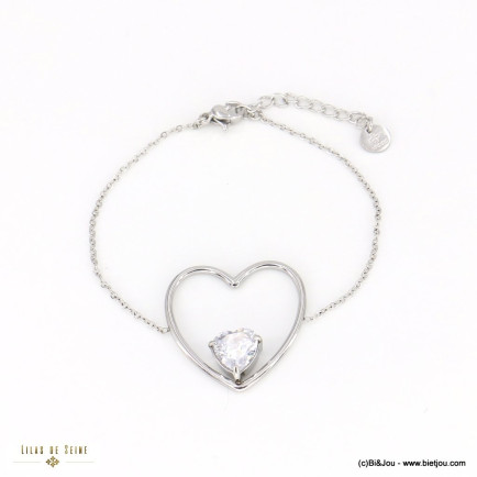 Bracelet double coeur acier inoxydable strass femme 0222559 argenté