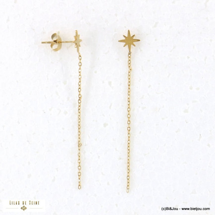 Boucles d'oreille longues minimaliste étoile polaire acier inoxydable femme 0322555 doré