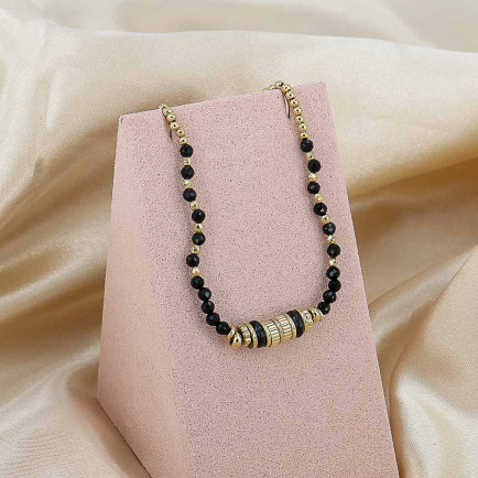 Bracelet billes facettées acier inoxydable pierre naturelle femme 0222563-noir