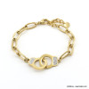 Bracelet menottes strass chaine maille ovale acier inoxydable femme 0222571 doré