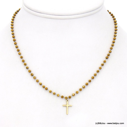 Collier pendentif croix acier inoxydable chaîne cristal femme 0122615 doré
