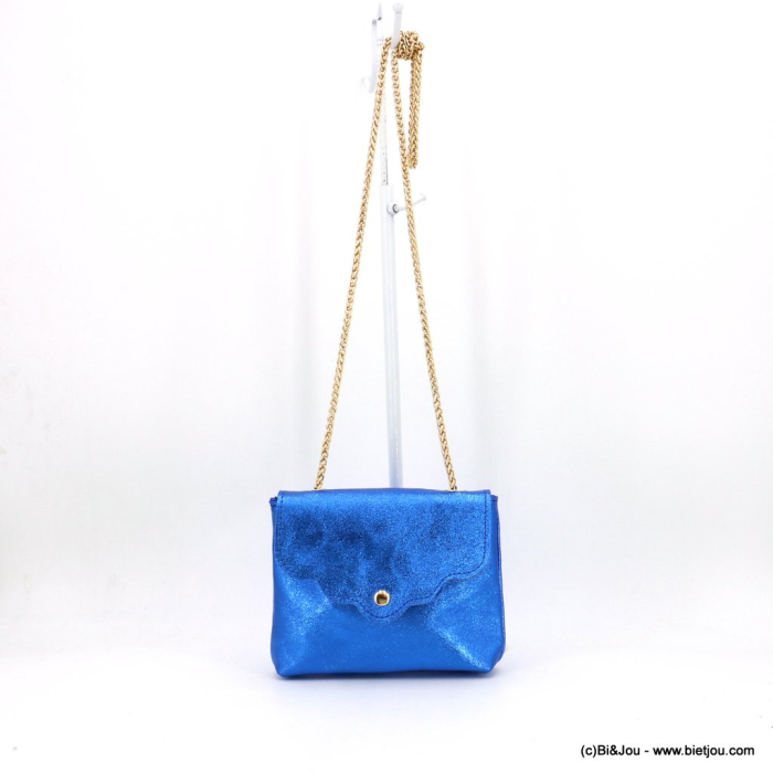 Sac à bandoulière chaîne pochette cuir véritable irisé festonné nuage femme 0923001 bleu foncé Sac à bandoulière chaîne pochette cuir véritable irisé festonné nuage femme 0923001 bleu foncé