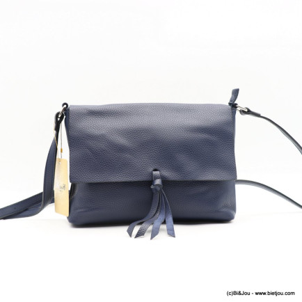 Sac messager Flora&Co simili-cuir souple grainé poche arrière zippée femme 0923012 bleu