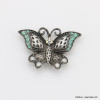 Broche romantique papillon métal et strass fermoir aimanté 0523003 vert aqua