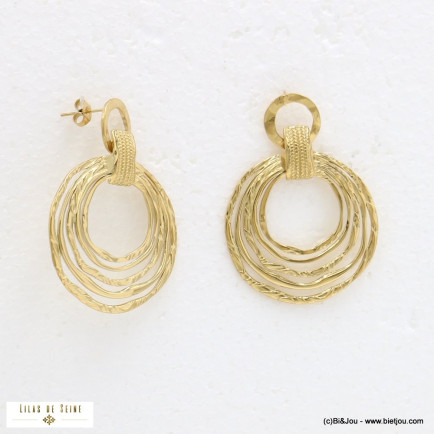 Boucles d'oreille acier inoxydable antique anneaux martelés 0323019 doré