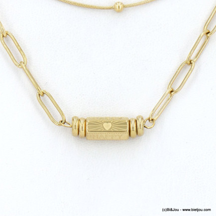 Collier double-rangs talisman protecteur en acier inoxydable 0123008 doré