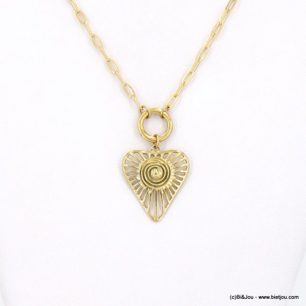 Collier long pendentif coeur tourbillon en acier inoxydable pour femme 0123009 doré