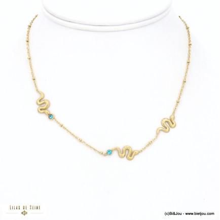 Collier pendentifs serpent en acier inoxydable et cristaux colorés 0123021 bleu turquoise