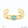 Bracelet jonc acier inoxydable strié cabochon ovale pierre femme 0223017 bleu turquoise