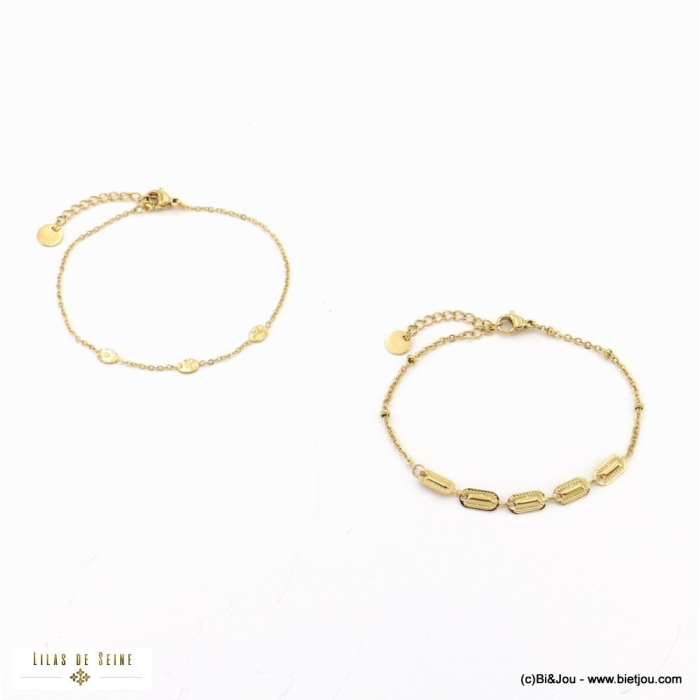 Duo de bracelets chaîne maille fantaisie acier inoxydable femme 0223027 doré