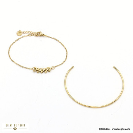 Duo de bracelets jonc chevrons acier inoxydable femme 0223030 doré