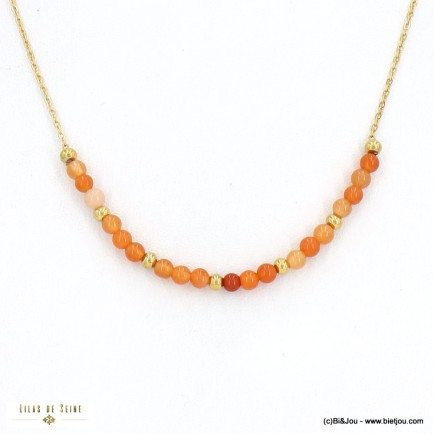 Collier chaîne fine billes pierre naturelle acier inoxydable femme 0121564 orange